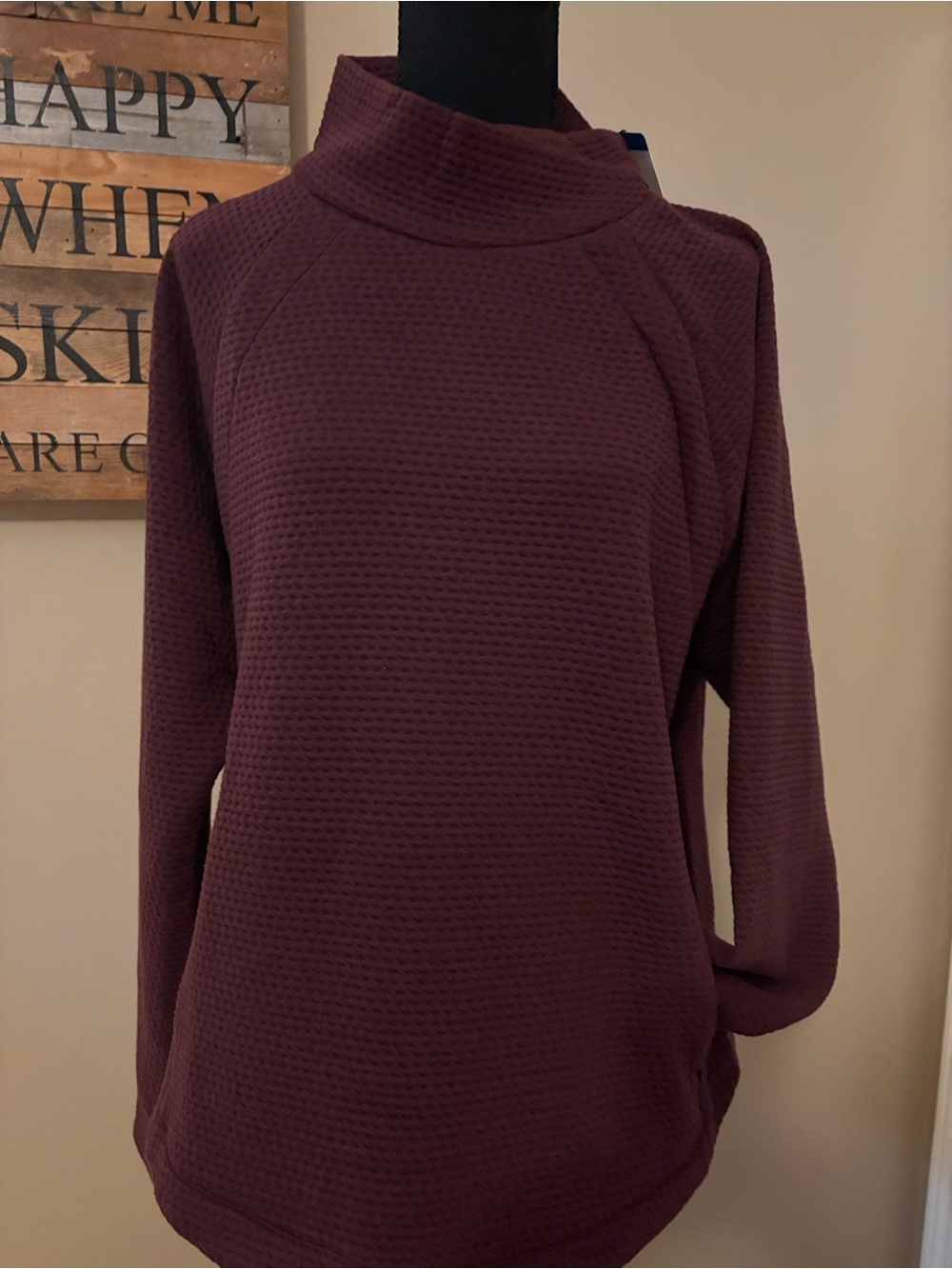 Bench Burgundy Funnel Neck Waffle-Knit Pullover